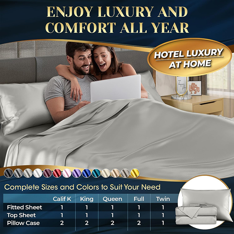 Bộ ga trải giường 4 món satin D00002